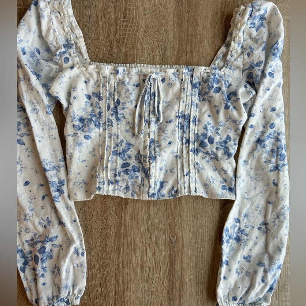 Joie White Crop Top with Blue Floral Print